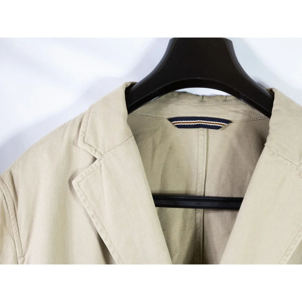 Mens Khaki Cotton Twill 3-Button Field Blazer Jacket Tan Tailored Sport Coat